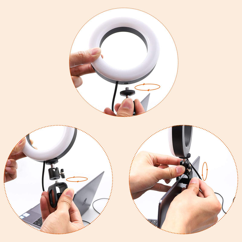 USKEYVISION Computer Ring Light with Monitor Clip-on, Suction Cup, Zoom Conference Video Lighting for Zoom Meeting/Photography/Makeup/Live Stream/YouTube/Vlog Compatible with Desktop or PC (UVZL-R)