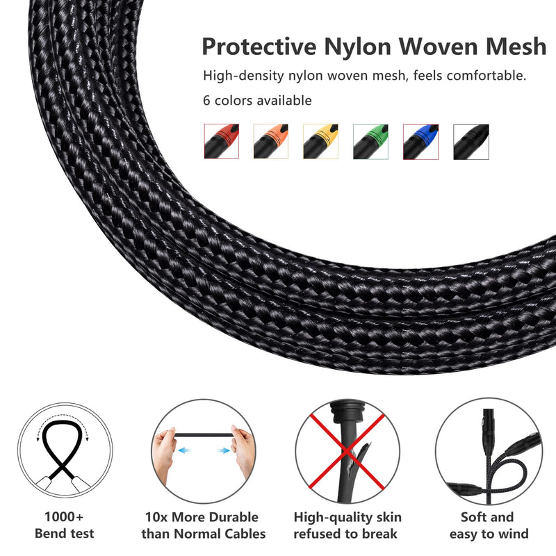 XLR DMX Cables 3ft 6 Pack, Anewbig DMX Stage Lights 3 Ft Feet Cable- Black Braided, 3 Foot, 6pack 3FEET