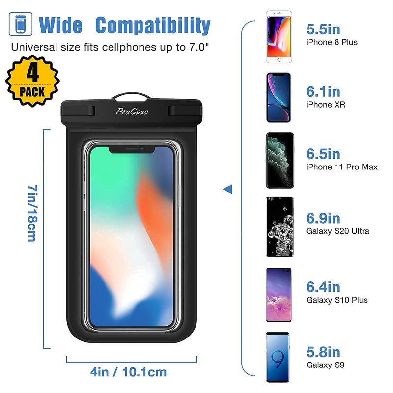ProCase 2 Pack Universal Waterproof Phone Pouch Bundle with 4 Pack Universal Cellphone Waterproof Pouch Dry Bag Underwater Case