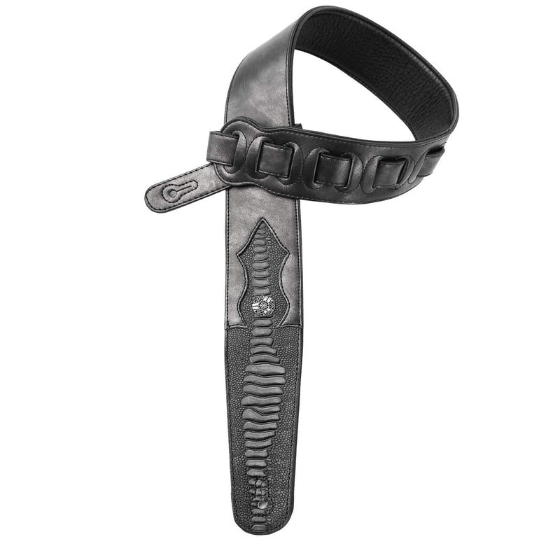 Walker & Williams CVP-02 Metallic Pewter Guitar Strap with Spade Cut Iguana Belly Endpiece