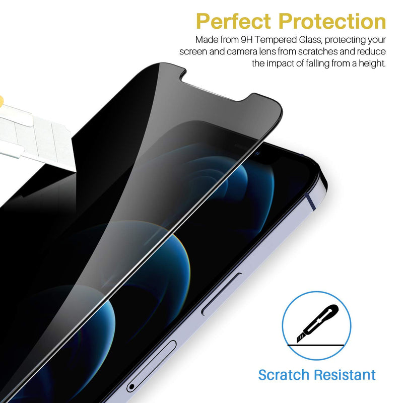 LK 2 Pack Privacy Tempered Glass Screen Protector Compatible with iPhone 12 Pro Max 6.7-inch 5G, Tempered Glass, HD Ultra-Thin, Come with Easy Frame Installation Tray - White