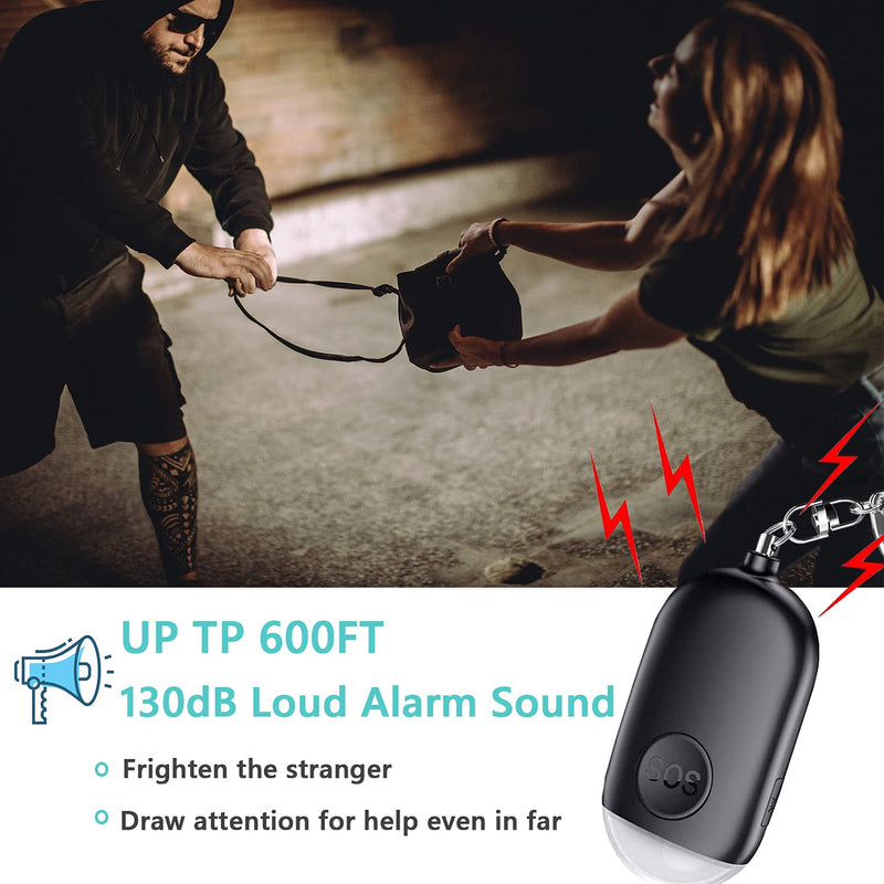 Safe Sound Personal Alarm - 130dB USB Rechargeable Keychain Alarm Self Defense Security Alarm with Mini Emergency LED Light for Women Kids Elderly Black