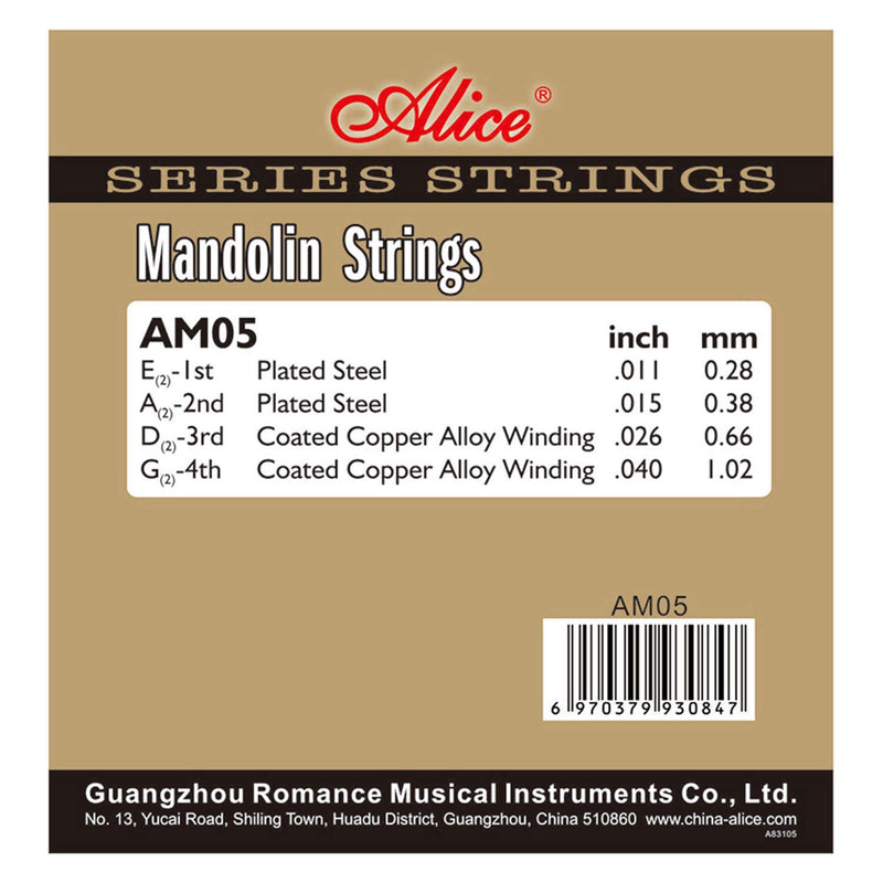 Alice 4 String Mandolin Strings 011-040 Plated Steel and Silver-Plated Copper Alloy with Anti-Rust Coating, 2 sets