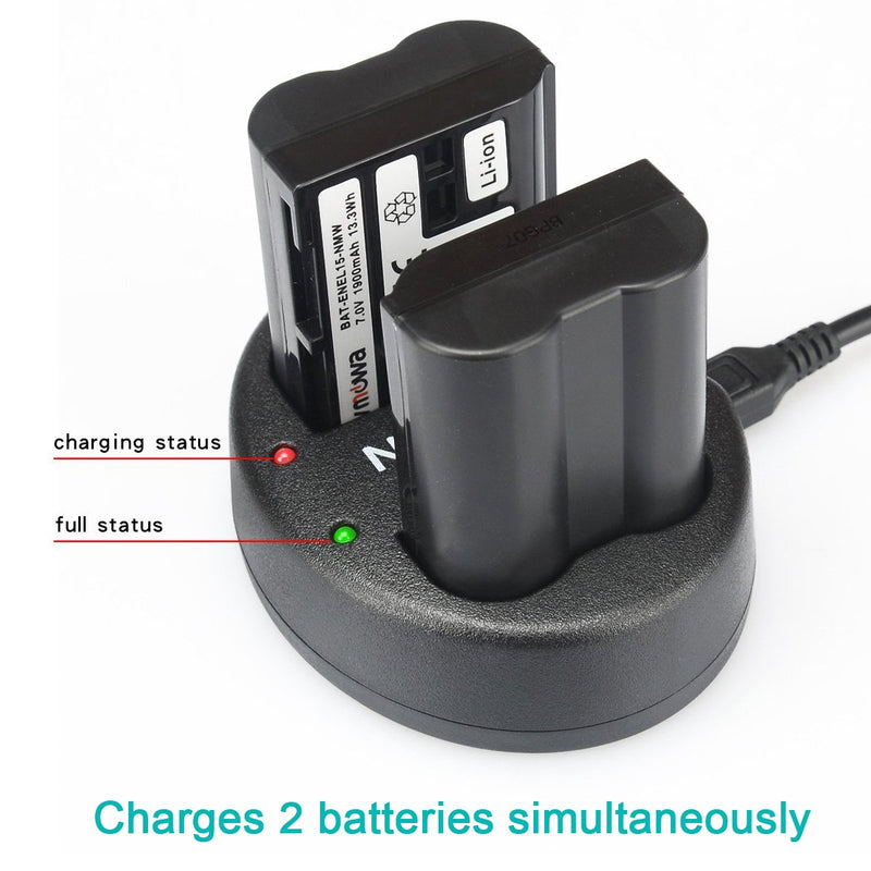 Newmowa EN-EL15 Replacement Battery (2 Pack) and Dual USB Charger for Nikon EN-EL15 EN-EL15A and Nikon 1 V1,D600,D610,D750,D800,D800E,D810,D7000,D7100,D7200,D7500,Z6,Z7