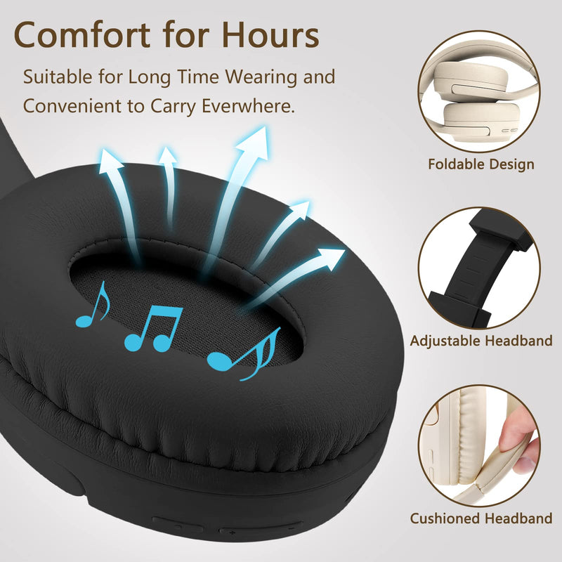 Bingozones Wireless and Wired Headphones with Microphone, Bluetooth 5.3 Headphones, Folding Lightweight On-Ear Headphones for Smartphone Tablet Computer (Black) #2 Black