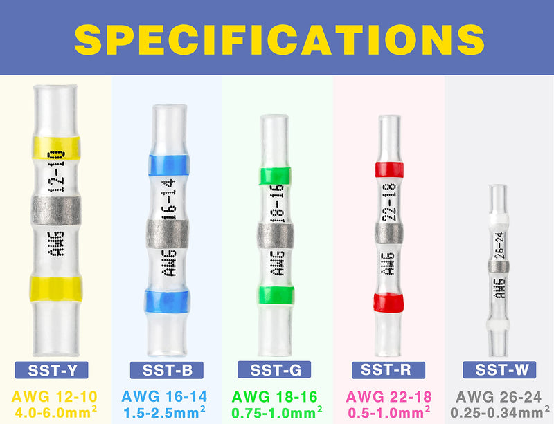 250PCS Yellow Solder Seal Wire Connectors AWG12-10,haisstronica Marine Grade Waterproof Solder Wire Connectors,Heat Shrink Butt Connectors,Insulated Butt Splice Electrical Connectors AWG 12-10 Yellow 250
