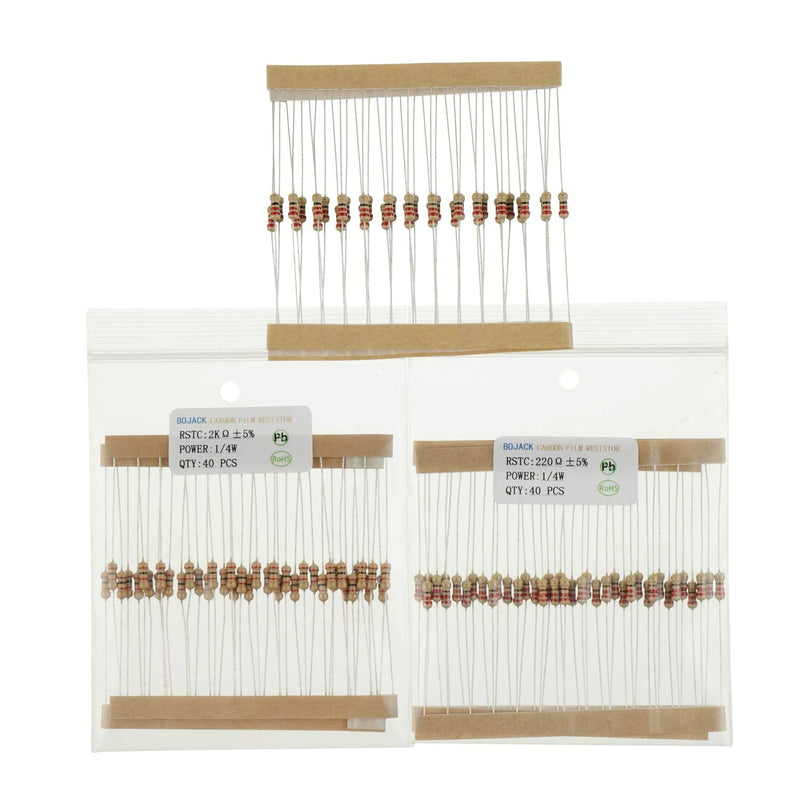 [AUSTRALIA] - BOJACK 1000 Pcs 25 Values Resistor Kit 1 Ohm-1M Ohm with 5% 1/4W Carbon Film Resistors Assortment 1/4 W 