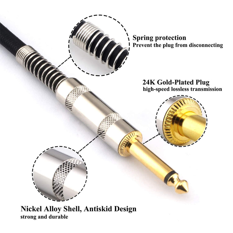 USB Guitar Cable 10Ft, HOSONGIN 1/4 Inch TS Mono Gold-Plated Plug to USB Male Gold-Plated Plug, Nylon Braid Electric Guitar Cable Black Nylon - 10Feet