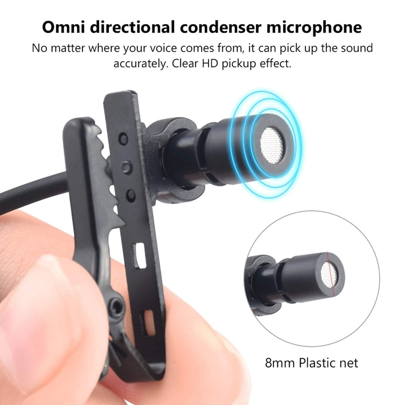 AIMIEI Lavalier Microphone, 3.5mm Omnidirectional Lavalier Clip-on Lapel Mic for iPhone, Samsung, Android/Windows Smart-phones,Sound Card, Computer & DSLR