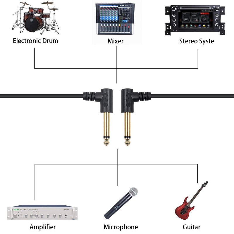 Duttek Guitar Lead, 6.35mm 1/4" 90 Degree Right Angled Male to Male Jack Guitar Instrument TS Mono Cable for Electric Guitar, Bass, Amp, Keyboard, Mixing Desks 1.5M/5FT