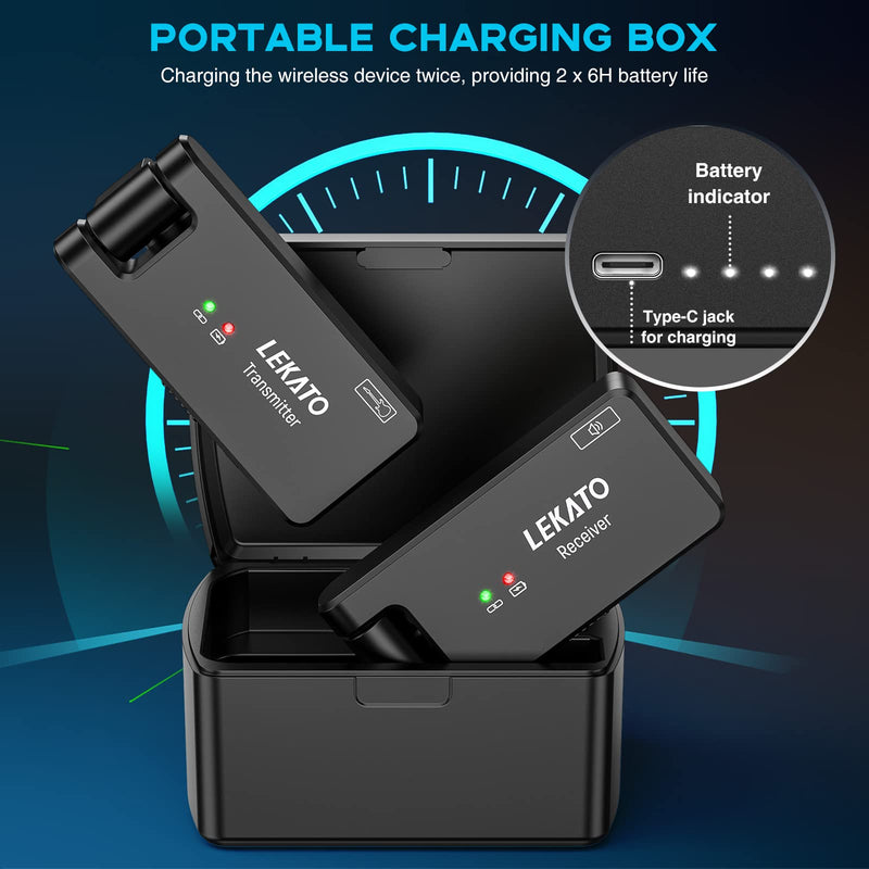 LEKATO WS-100 Wireless Guitar System with Charging Box, Rechargeable Wireless Guitar Transmitter Receiver 2.4Ghz Wireless Audio System for Electric Guitar Bass