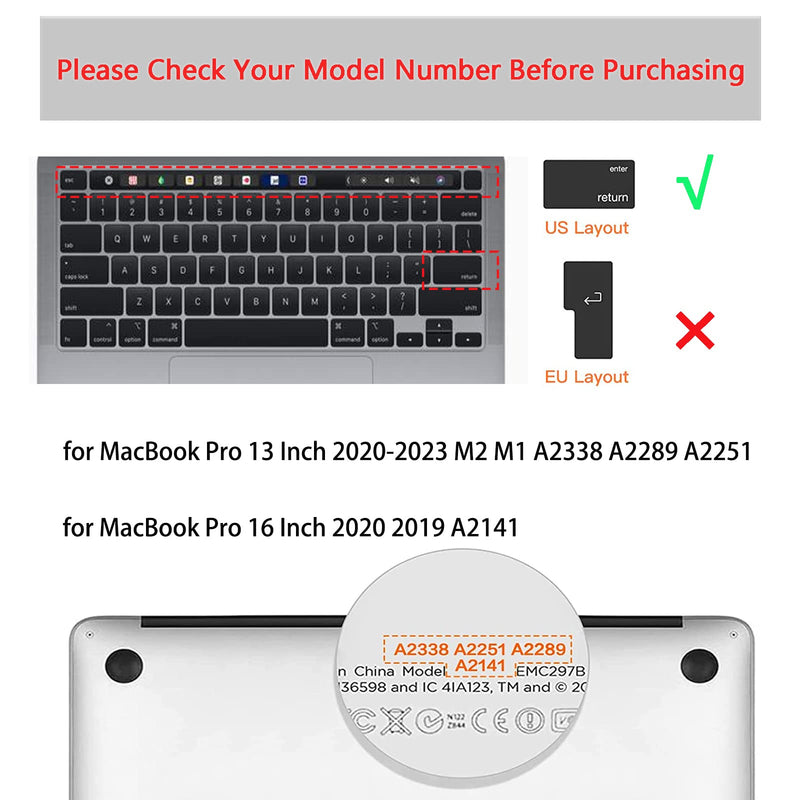 Ultra Thin Clear Keyboard Cover for MacBook Pro 13 Inch 2020-2023 M2 A2338 M1 A2289 A2251, for MacBook Pro 16 Inch 2020 2019 A2141, US Layout Keyboard Protector Skin with Touch Bar¡­ MacBook Pro 13 (M1/M2) 2020-2023 &Pro 16 2019 2020 TPU Ultra Thin