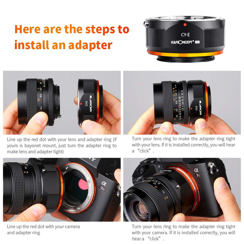 K&F Concept Lens Mount Adapter for Contax/Yashica (C/Y) Lens to Sony Alpha NEX E-Mount Cameras with Matting Varnish Design for Sony NEX-3 NEX-3C NEX-3N NEX-5 C/Y-NEX