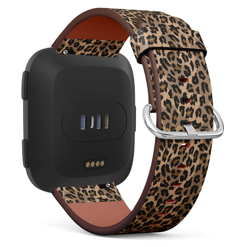 Compatible with Fitbit Versa, Versa 2, Versa Lite, Leather Replacement Bracelet Strap Wristband with Quick Release Pins // Leopard Design