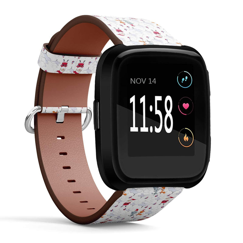 Compatible with Fitbit Versa/Versa 2 / Versa LITE - Leather Watch Wrist Band Strap Bracelet with Quick-Release Pins (Christmas Santa Claus)