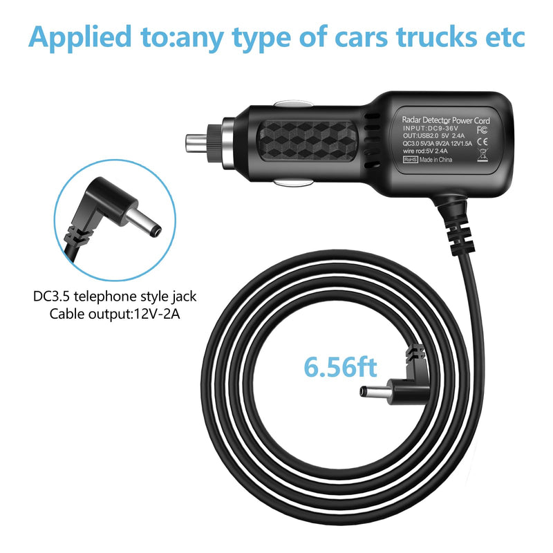 Radar Detector Power Cord,for Uniden Escort Valentine Beltronics Passport Cobra Whistler etc Radar Detector,Dual USB QC3.0 Quick Charger(6.5FT) (DC3.5) DC3.5