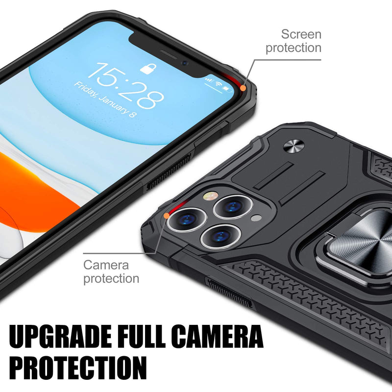 JAME Designed for iPhone 11 Pro Max Case with Screen Protector x 2, Military-Grade Drop Protection, Shockproof Protective Phone Cases Cover Car Mount Ring Kickstand Case for iPhone 11 Pro Max 6.5 Inch BLACK-11 Pro Max