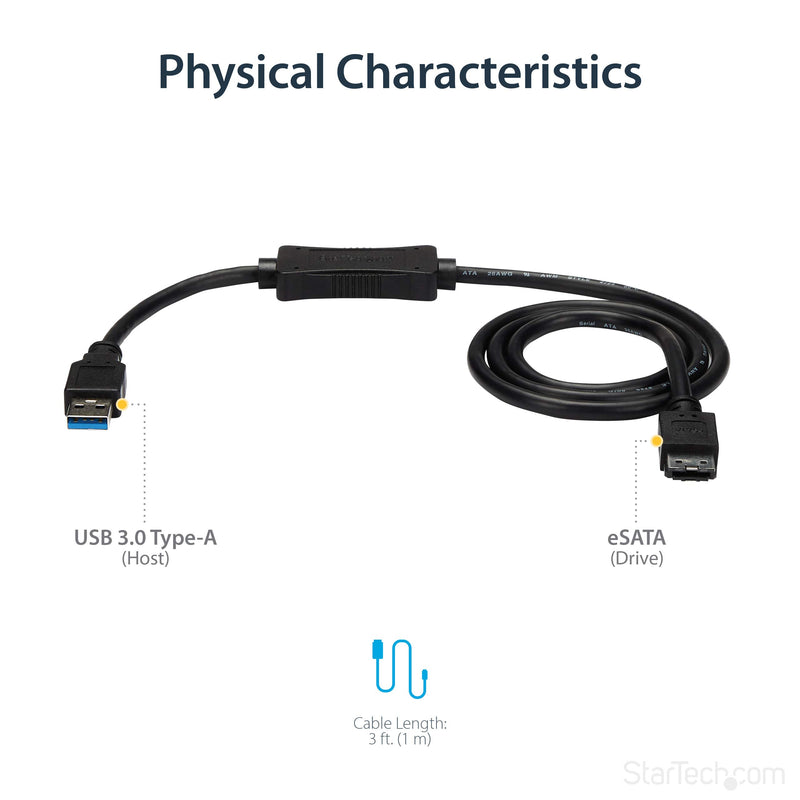 StarTech.com 3 ft USB 3.0 to eSATA Adapter - 6 Gbps USB to HDD/SSD/ODD Converter - Hard Drive to USB Cable (USB3S2ESATA3)