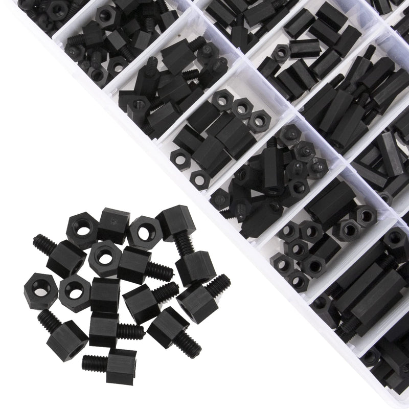 Rrina 432Pcs M2.5 M3 M4 Male Female Nylon Hex Standoff Screw Nut Threaded Pillar PCB Motherboard Assortment Kit