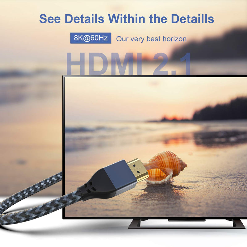 8K HDMI Cable 5 ft Rainbowan HDMI 2.1 Cable 8K@60Hz Ultra HD 48Gbps 8K HDR, 3D, 4320P,2160P, 1080P, Ethernet -Nylon Braided, Compatible with Play Station Xbox PS4 Samsung Roku Apple OLED TV 8K 4 Ft