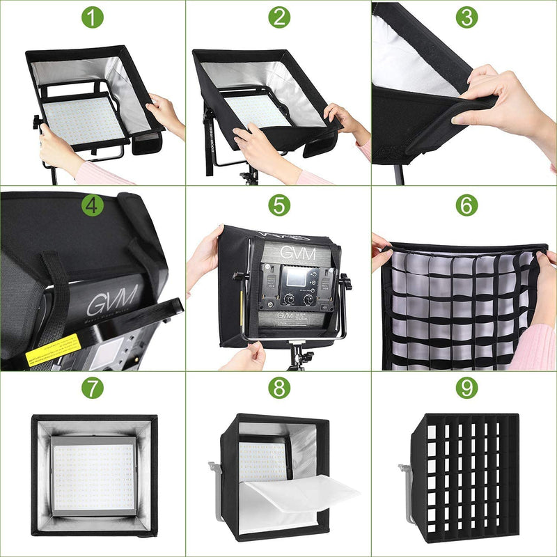 [AUSTRALIA] - GVM Foldable Softbox Diffuser with Grid Beehive for RGB 1000D LED Video Light, Suitable for Studio Lighting, Portrait Photography, Video Lighting, Led Panel 11.8"x9.8" 