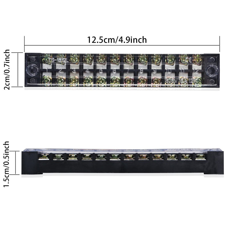 [AUSTRALIA] - PNGKNYOCN 12 Positions Dual Rows 600V 15A Barrier Screw Terminal Strip Block with Cover TB-1512（4-Pack ） 
