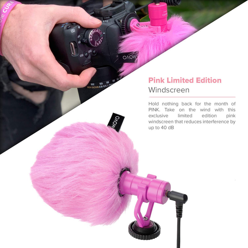 Movo VXR10 Universal Video Microphone with Shock Mount, Deadcat Windscreen, Case for iPhone, Android Smartphones, Canon EOS, Nikon DSLR Cameras and Camcorders (Pink Breast Cancer Awareness Edition)