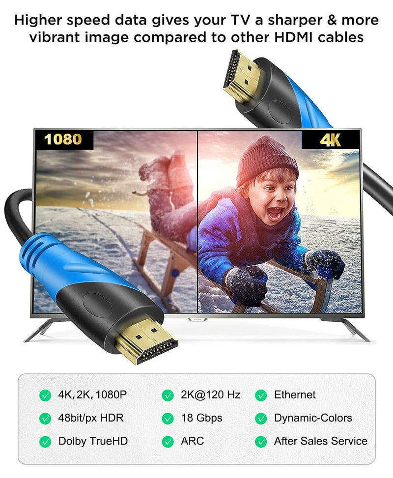 4K HDMI Cable 5FT - Rommisie (HDMI 2.0,18Gbps) Ultra High Speed Gold Plated Connectors,Ethernet Audio Return,Video 4K,FullHD1080p 3D Compatible with Xbox Playstation Arc PS3 PS4 PS9 PC HDTV