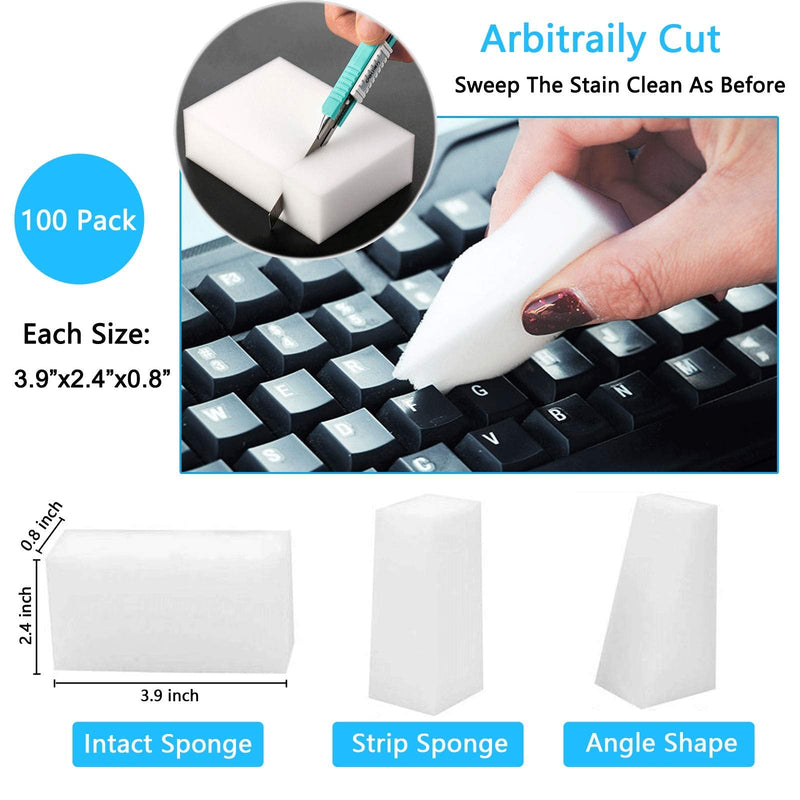 Melamine Sponge, 100Pc Magic Sponge Eraser, Melamine Foam Bulk Sponge Sheets, Bathroom Oven Shower Glass Dishes Stove Top Kitchen Sinks Bathtub Wall Tile Baseboard White Shoe Cleaner, Not Easily Rip 100pcs
