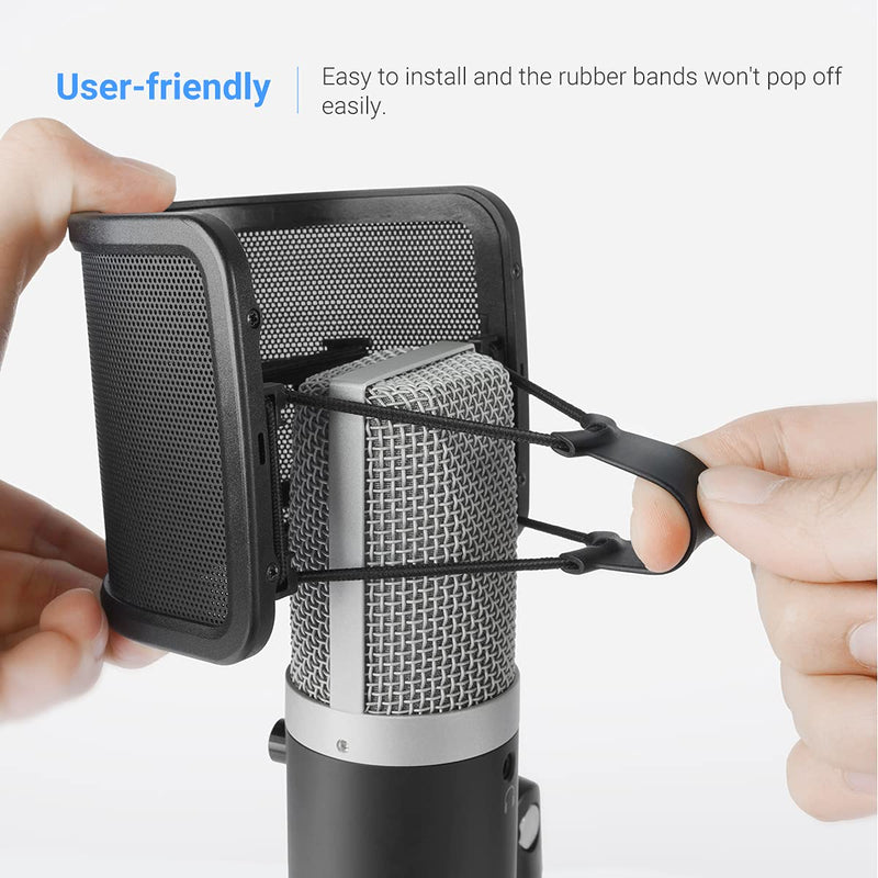 Pop Filter, FIFINE Mic Pop Screen with Metal Mesh, Compact Microphone Pop Shield Windscreen for Recording Studio, Youtube Videos, Streaming, Podcast (Black)
