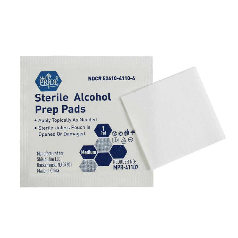 Medpride Alcohol Prep Pads| 100 Pack| Medical-Grade, Sterile, Individually-Wrapped, Isopropyl Cotton Swabs| Disposable, Medium Square Size, 2ply, Latex Free & Antiseptic| for Medical & First-Aid Kits