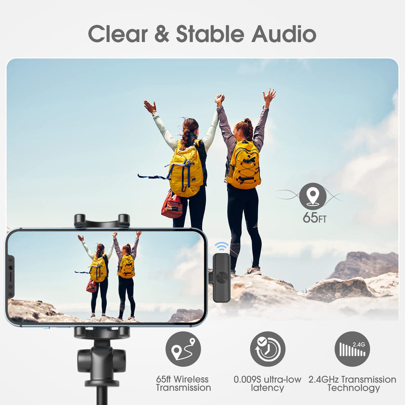2 Pack Wireless Lavalier Microphone for iPhone iPad, Cordless Omnidirectional Lapel Mic, Clip on Microphone for Video Recording, YouTube, Facebook,TikTok, Interview Livestream & Podcast