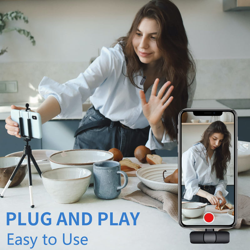 Professional Wireless Lavalier Microphone for iPhone iPad, Cordless Omnidirectional Clip Mic, Plug-Play Microphone for Interview Video Podcast Vlog YouTube Only for iPhone/ iPad 1RX+1TX