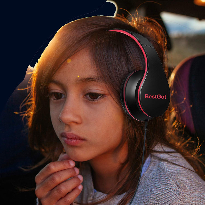 Bluetooth Kids Headphones Bluetooth BestGot BT6002 Wireless Headphones for Kids Children Adults for School Foldable Headset for 18 Hours for PC/Phone/Tablets/TV (Black/Red) Black/Red