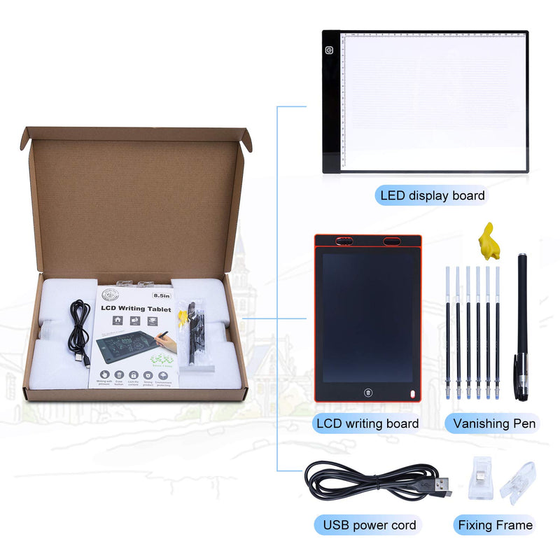 A4 LED Light Box,Trace Light Pad Drawing Adjustable Brightness Tracer, USB Power Ultra-Thin Portable Light Pad,Suitable for DIY 5D Diamond Drawing Sketch Pad, with LCD Drawing Board