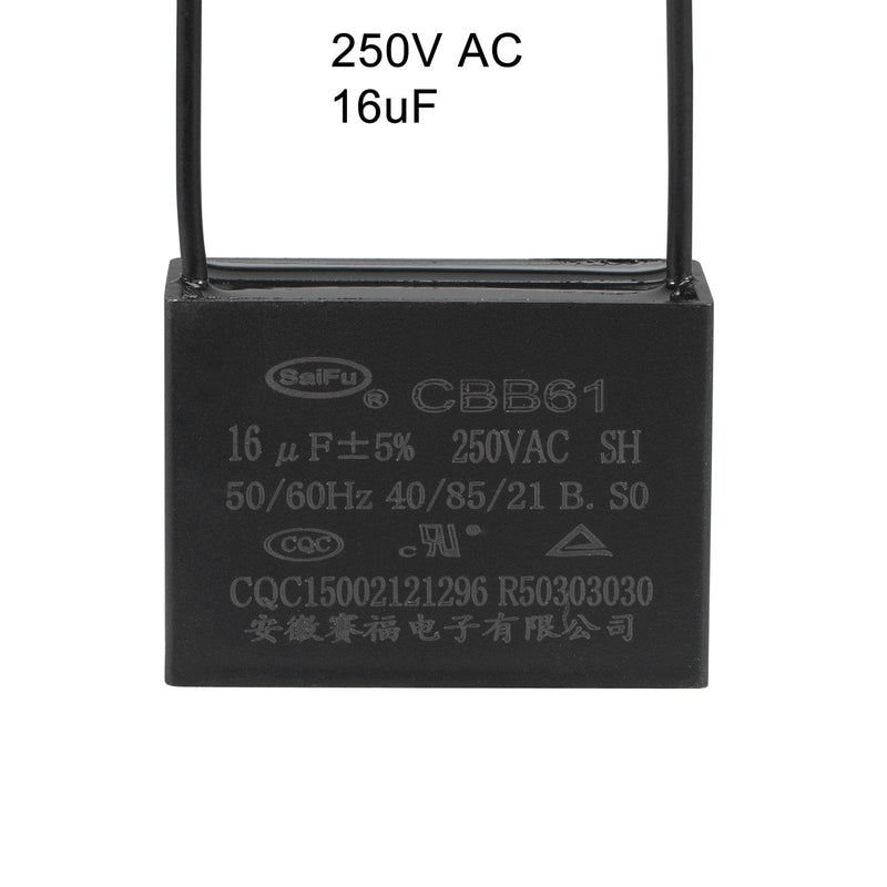 uxcell Ceiling Fan Capacitor CBB61 16uF 250V AC 2 Wires Metallized Polypropylene Film Capacitor 47x34x22mm for Electric Fan Pump Motor Generator 2Pcs