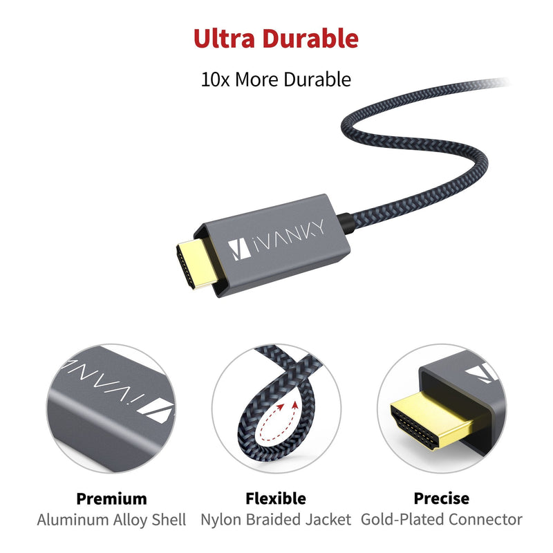 Mini Displayport to HDMI Cable iVANKY 10ft [Nylon Braided, Aluminum Shell] Mini DP to HDMI Cable for MacBook Air/Pro, Surface Pro/Dock, Monitor, Projector, More - Space Grey