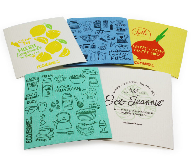 (20 Pack) EcoJeannie Eco-Friendly Reusable German Cleaning Cloth 100% Biodegradable Cellulose Sponge Cloths, Kitchen Cloths, GMO-Free- Made in Germany Packaged in P.R.C. 20