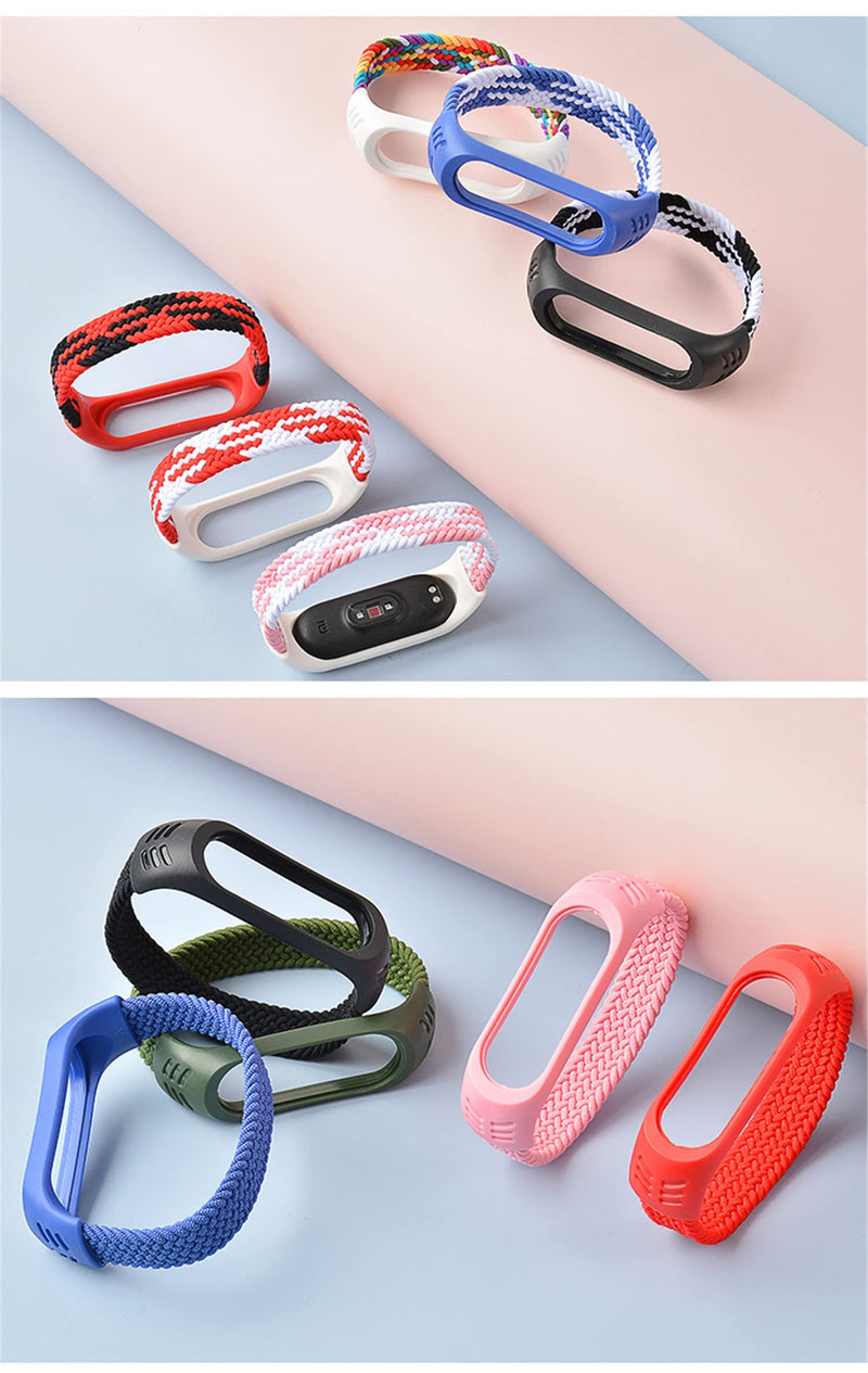 Braided Solo Loop Compatible for Xiaomi Mi Band 6/Mi Band 5,Stretchable Nylon Fabric Strap for Compatible for Amazfit Band 5/Mi Band 4/Mi Band 3 Wristband Red XL: 180mm-190mm wrist