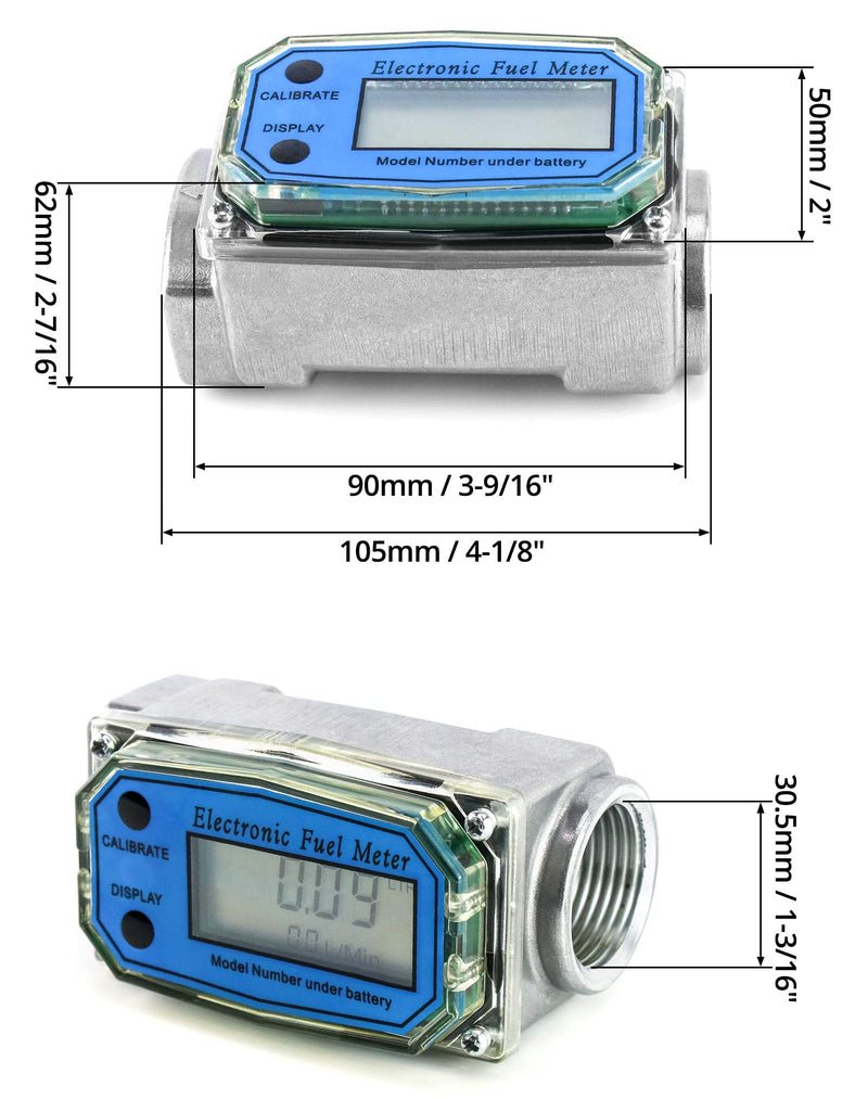 QWORK Digital Turbine Flow Meter, LCD Digital Display with1 Inch NPT Counter Gas Oil Fuel Flowmeter for Diesel, Kerosene, Gasoline