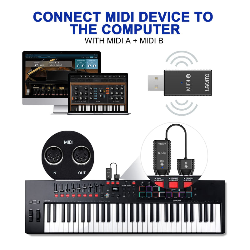 [AUSTRALIA] - LEKATO Wireless MIDI Adapter Bluetooth 5.0 with USB MIDI Ultra Low Latency 5 PIN for Synthesizer EWI Keytar Digital Piano Keyboard to MIDI Devices, Mac OS/iOS, Win XP 