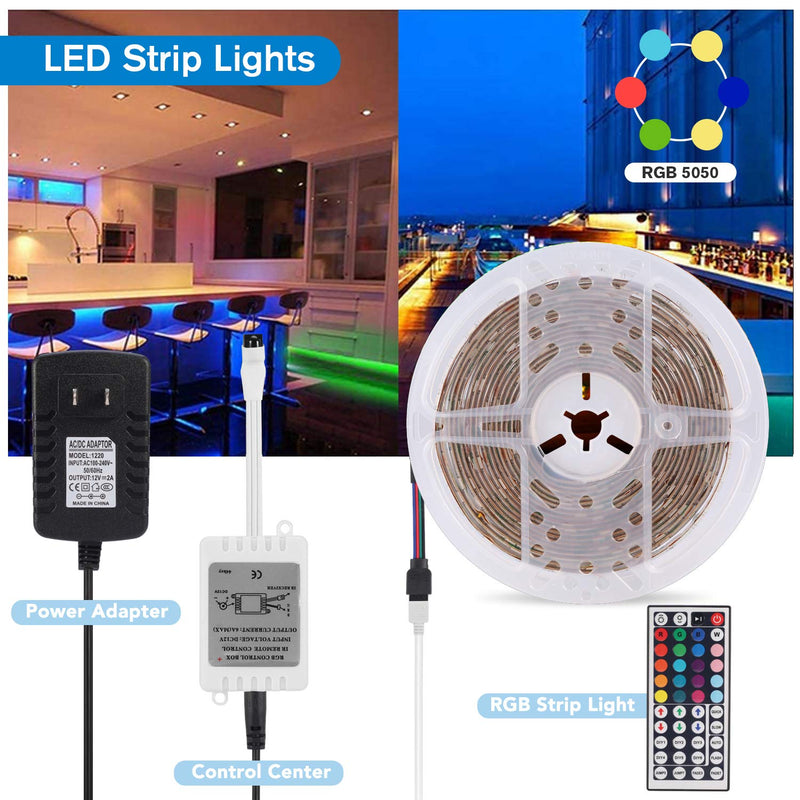 [AUSTRALIA] - LED Strip Lights,16.4ft RGB Color Changing LED Light Strips,Dimmable LED Strip,Waterproof Flexible Strip Lights,with 44 Key Remote Controller and 12V Power Supply Tape Light for Bedroom Home Bar Party 