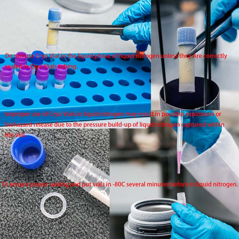 100PCS 2ml Plastic Small Vials with Screw Caps Sample Tubes Cryotubes,PP Material, Free from DNase, RNase, Human DNA 2ml 100pcs