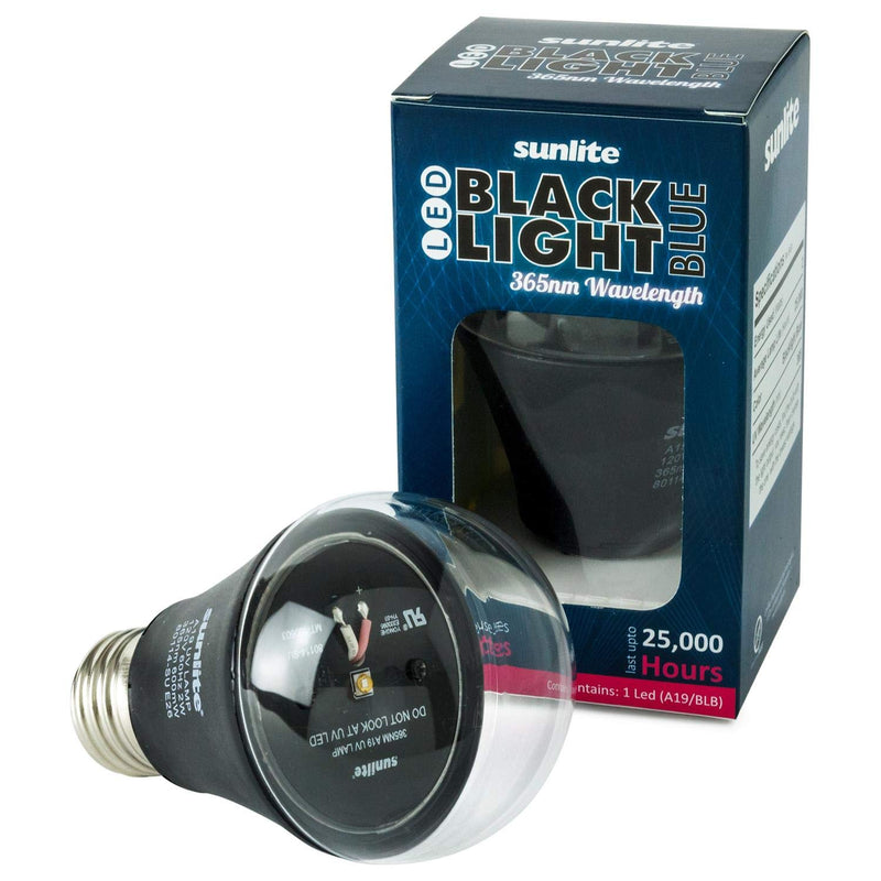 [AUSTRALIA] - Sunlite 80114-SU LED A19 Black Light Bulb The Only True 365nm Wavelength On Amazon, Inconspicuous UV-A Rays – Bright Glow Effect, 2 Watts, 1 Pack, BLB 