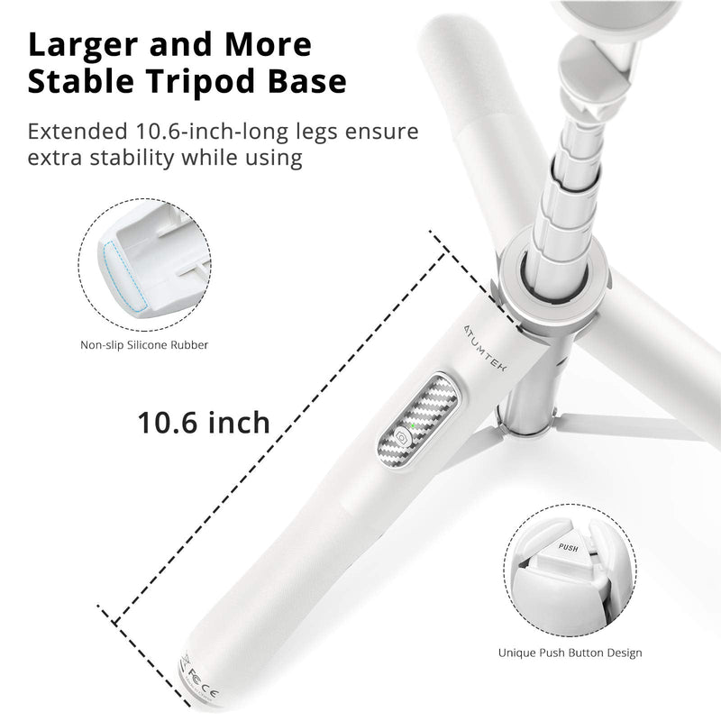 [AUSTRALIA] - ATUMTEK 51" Selfie Stick Tripod, All in One Extendable Phone Tripod Stand with Bluetooth Remote 360° Rotation for iPhone and Android Phone Selfies, Video Recording, Vlogging, Live Streaming, White 51" 
