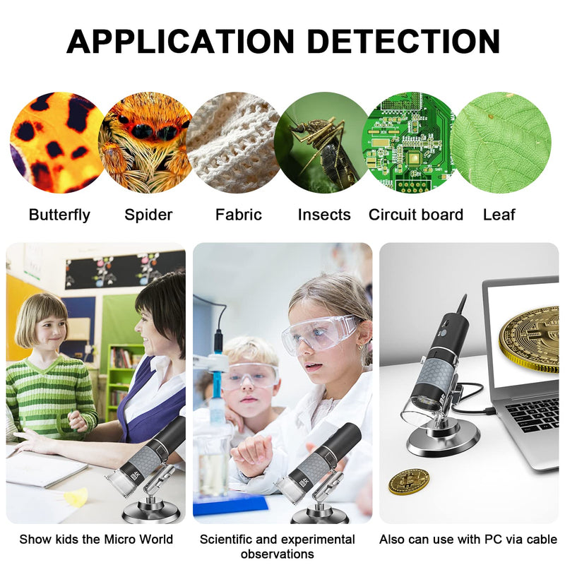 Bysameyee USB Microscope, Digital Handheld 40X-1000X Magnification Endoscope Mini Video Camera with 8 Adjustable LED Lights, Compatible with Windows 7/8/10/11 Mac Linux Android (Wireless Microscope)