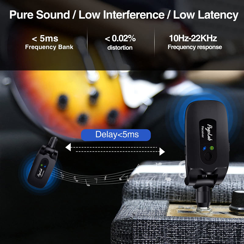 POGOLAB 2.4GHz Guitar Wireless System Guitar Transmitter Receiver 10 Hours Long Working Time Rechargeable Digital Wireless Guitar Lead for Electric Guitar Bass