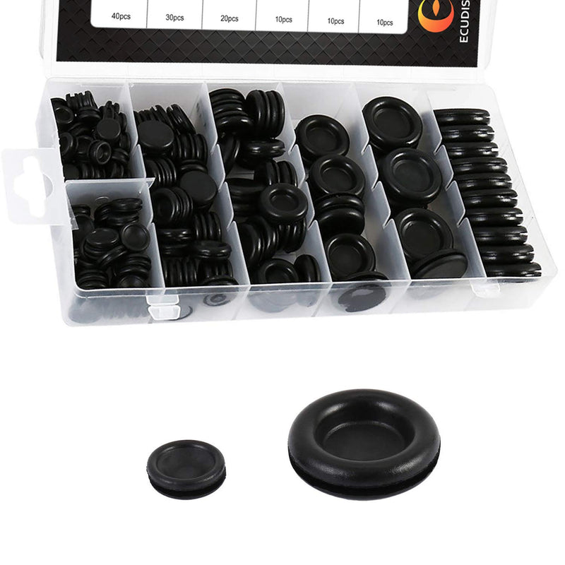 ECUDIS 170Pcs Rubber Grommet Firewall Hole Plug Set Electrical Wire Gasket Assortment, Set of 7 Different Metric Sizes for Car, Pump (Set of 1) Set of 1