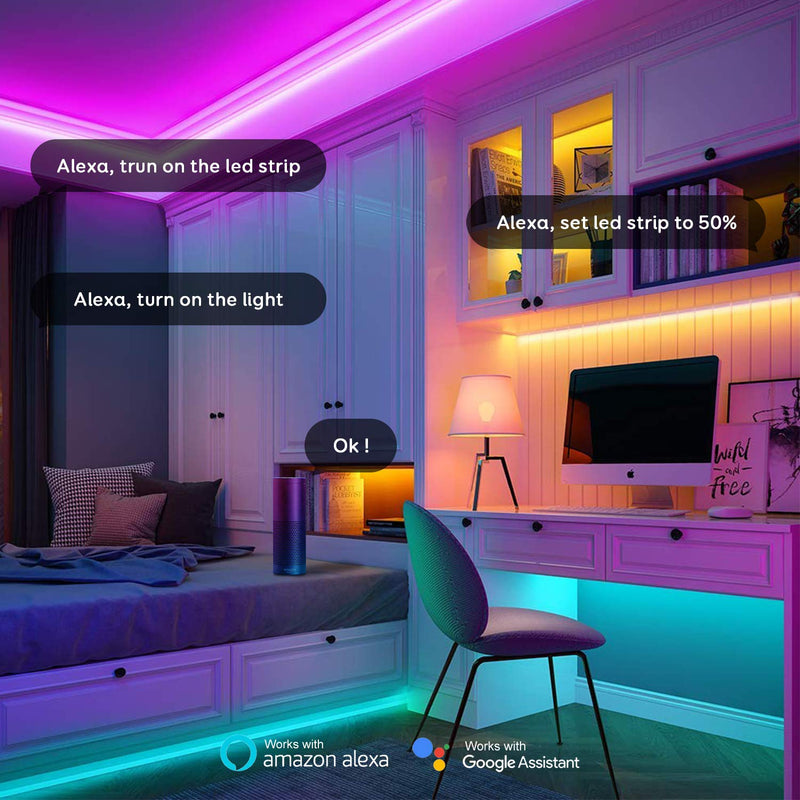 [AUSTRALIA] - Smart WIFI Led Strip Lights, TASMOR 32.8ft RGB 5050 Color Changing Light Strip Music Sync Works with Alexa Google Assistant, Phone APP Controlled IP65 Waterproof Led Strip with Remote for Home Parties 