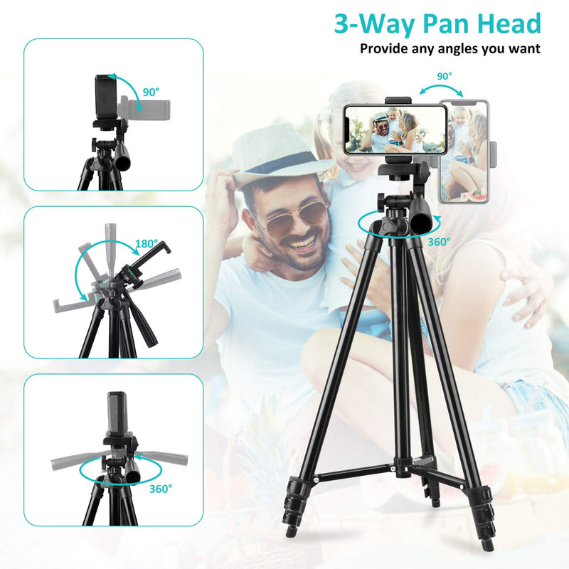 Phone Tripod, 51" Tripod for iPhone Cell Phone Tripod with Phone Holder and Remote Shutter, Compatible with iPhone/Android, Perfect for Selfies/Video Recording/Vlogging/Live Streaming